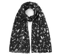 GFM® Christmas Theme - Metallic Foil Print Scarf (MC-01-KL-Black)