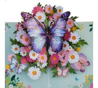 GFM® Daisies and Butterflies Flower Floral Unique 3D Pop Up Greeting Cards, Anniversary Cards, Valentine's Cards, Thank You Cards For Women & Men (Card-3D-BFs-DSY)