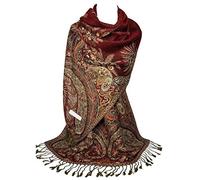 GFM® Dark Red Phoenix Feathers Design Pashmina Style Ladies Scarf Shawl Wrap-Soft Long (180x70cm) Spring Summer Wedding Bridesmaids Evening Dress Matching- (Pash-PNX-GHLL)