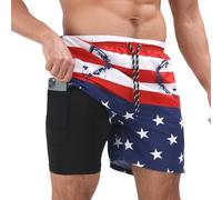 GFM® Men's American USA Flag Stars and Stripes Casual Summer Shorts with Compression Liner - Quick Dry - Swimming, Beach, Running, Sports (SHT-AA) (22-American Flag-UK/EU Size-L)(SHT-808-22-L)