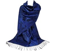 GFM® Pashmina Style Scarf Shawl - Floral Designs (FRL5) (3032-Royal Blue Black) (Pash-3032-CRTNLKL)