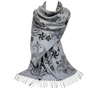 GFM® Pashmina Style Scarf Shawl - Floral Designs (FRL5) (3032-Silver Black)(Pash-3032-CHKL)