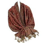 GFM® Pashmina Style Soft Scarf in Paisley Floral Designs (Berry Red) (Pash-023-BLL)