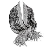 GFM® Pashmina Style Soft Scarf in Paisley Floral Designs (Black and White)((Pash-023-KLSFD)