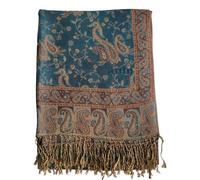 GFM® Pashmina Style Soft Scarf in Paisley Floral Designs (Pash-023) (Teal Blue)