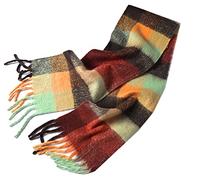 GFM Plaid Design Light weight SKY Cashmere Fluffy Shawl with Long Chunky Tassels Winter Autumn (PAW-41-10) (AC-Plaid-01)