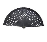 GFM® Polka Dot Gypsy Style Hand held Folding Fan for Summer, Wedding, Dance, Strong (BB) (Black)(SPFAN4-Polka-KLSFD)
