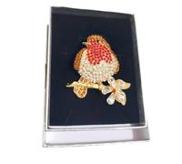 GFM® Robin Bird Ladies Brooch Pin in a GIFT BOX - Sparkly Diamantes - Women's Mother's Day, Valentine's Day, Birthday, Christmas (Brch-DMT-RN)