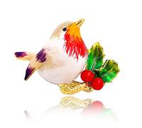 GFM® Robin on Berry Branch Brooch - Christmas, Birthday, Mother's Day - (BRCH-RN-Berry-SFD)