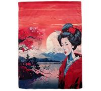 GFM® Silk Blend Japanese Art Or Painting Based Designs Summer Scarf (JPVSLK) (Mount Fuji Japanese Lady)(SCF-FS-JPVSLK-7640-A)