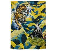 GFM® Silk Blend Japanese Art Or Painting Based Designs Summer Scarf (JPVSLK) (Samurai and Tiger)(SCF-FS-JPVSLK-7643-A)