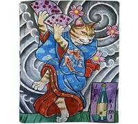GFM® Silk Blend Painting Art Based Summer Scarf - Japanese Geisha Cat - (FS-VSLK-SC-7155-A)