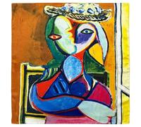 GFM® Silk Mix Square Reversible Painting Based Summer Scarf (Sqvslk70-Picasso Seated Woman)(SCF-FS-SQVSLK70-8328-A)