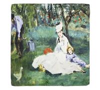 GFM® Small Size Silk Mix Square Painting Based Summer Scarf (Monet-On the Grass)(FS-SMSQ-8131-A)