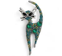 GFM® Sparkly Cat Brooch Pin for Women - Rhinestones Ladies Pin Badge, Elegant Jewellery Accessory - Gift for Her, Cat Lovers (Green) (Brch-Dmt-CT-HR-62901)