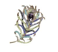 GFM® Sparkly Crystal and Enamel Exquisite Feather Brooch - Christmas, Birthday Mothers day -(Ex-2-Blue Green) (BRCH-FTH-EX-2)