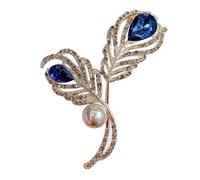 GFM® Sparkly Crystal and Rhinestones Exquisite Feather Brooch - Christmas, Birthday Mothers day - (Ex-3-Blue) (BRCH-FTH-EX-3-C55)