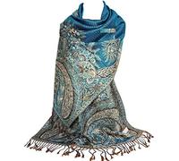 GFM® Turquoise Blue Phoenix Feathers Design Pashmina Style Ladies Scarf Shawl Wrap-Soft Long (180x70cm) Spring Summer Wedding Bridesmaids Evening Dress Matching (Pash-PNX-TX)