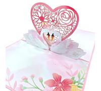 GFM Unique 3D Pop Up Greeting Card with Envelope - Perfect For Valentine's Day, Anniversary, Wedding, Birthday, Engagement (Two Swans Making A Heart - Pink) (Card-V2-Swan-GLB)