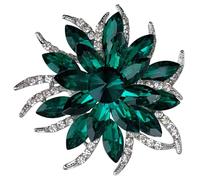 GFM® Vintage Inspired Art Deco Flower Crystal Brooch for Wedding Birthday Anniversary (B-Dark Green) (BRCH-VTD-006-GHR)