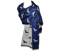 GFM® Women’s Dachshund Dog Print Pashmina Shawl Scarf - Soft Cashmere Feel Ladies Wrap, Warm, Thick, Autum Winter, Large, Sausage Dogs, Gift for Her-(DG-11-Navy Blue)(PASH-FLD-22311-DGSHL-GHNLSFD)
