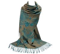 GFM® Women’s Floral Pashmina Scarf - Viscose Lightweight Shawl Wrap 180x70cm with Tassels - Ladies Spring Summer Winter Layering Scarf, Gift, Wedding-3032-Brown (ish) Gold-(FRL3)(Pash-3032-SNTX)