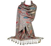 GFM® Women’s Paisley Patterned Pashmina Scarf - Viscose Lightweight Shawl Wrap 180x70cm - Ladies Spring Winter Layering,Wedding-(PMSC-B-Teal Red Orange)(FLD-PMSC-23401-LLTL)