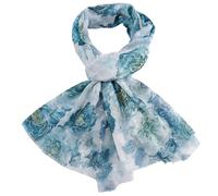 GFM® Women’s Premium Lightweight Peony Floral Scarf with Gold Shimmer - Fine Soft Fabric Spring Summer Shawl - 180 x 80cm-65g (Peony-Blue)(PSCF-PNY-25023-NL)