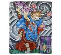 GFM® Women’s Premium Silk Blend Japanese Art Print Scarf - Luxury Soft Lightweight Spring Summer Ladies Wrap Inspired by Traditional Painting Designs (Japanese Geisha Cat)(SCF-FS-JPVSLK-7155-A)