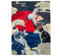 GFM® Women’s Premium Silk Blend Japanese Art Print Scarf - Luxury Soft Lightweight Spring Summer Ladies Wrap Inspired by Traditional Painting Designs (Japanese Cat and Crane)(FS-JPVSLK-7644-A)