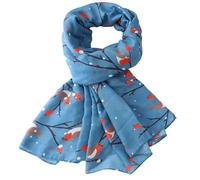 GFM® Women’s Premium Soft Robin Birds Print Scarf, Long 180x90cm Oversize Wrap Shawl, Lightweight Ladies Accessory for Spring, Summer & All Seasons-Christmas, Mother's Day, Gift for Her (PSCF-RN)