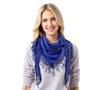 GFM® Women’s Triangle Scarf - Soft Jersey Fabric, Small to Medium, Lace Edging & Tassels, Lightweight Neck Head Scarf for Spring & Summer, Evening Wear,Mantilla- Royal Blue (AG)(TRI-PLN-CRTNL-2)