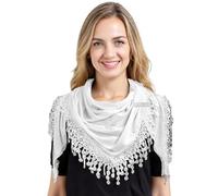 GFM® Women’s Triangle Scarf - Soft Jersey Fabric, Small to Medium, Lace Edging & Tassels, Lightweight Neck Head Scarf for Spring & Summer, Evening Wear,Mantilla- White-(AG)(TRI-PLN-SFD)