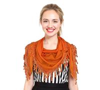 GFM® Women’s Triangle Scarf - Soft Jersey Fabric, Small to Medium, Lace Edging & Tassels, Lightweight Neck Head Scarf for Spring & Summer, Evening Wear,Mantilla- Orange-(AG)(TRI-PLN-CRTNRG)