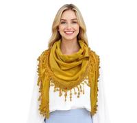 GFM® Women’s Triangle Scarf - Soft Jersey Fabric, Small to Medium, Lace Edging & Tassels, Lightweight Neck Head Scarf for Spring & Summer, Evening Wear,Mantilla-Mustard Yellow- (AG-TRI-PLN-MTD-PLA)