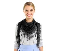 GFM® Women’s Triangle Scarf - Soft Jersey Fabric, Small to Medium, Lace Edging & Tassels, Lightweight Neck Head Scarf for Spring & Summer, Evening Wear,Mantilla- Black-(AG)(TRI-PLN-KL)