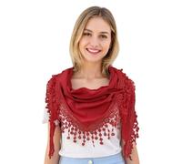 GFM® Women’s Triangle Scarf - Soft Jersey Fabric, Small to Medium, Lace Edging & Tassels, Lightweight Neck Head Scarf for Spring & Summer, Evening Wear,Mantilla- Red- (AG-TRI-PLN-SCLL)