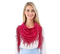 GFM® Women’s Triangle Scarf - Soft Jersey Fabric, Small to Medium, Lace Edging & Tassels, Lightweight Neck Head Scarf for Spring & Summer, Evening Wear,Mantilla- Pink-(AG)(TRI-PLN-CRTGLB)