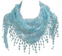 GFM Women’s Triangle Summer Scarf - Lightweight Sheer Lace Shawl with Tassels - Small Petite Floral Embossed Wrap - Breathable Neck Scarf (TRI-C) (Tri-85-Light Blue)(FS-SCF-TRI-85-2367-D-HLNL)