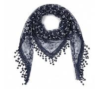 GFM Women’s Triangle Summer Scarf - Lightweight Sheer Lace with Tassels - Small Petite Floral Wrap-Head cover, Church Praying Veil, Wedding (TRI-C) (Tri-85-Dark Navy Blue)(FS-SCF-TRI-85-2367-C-VGHNL)
