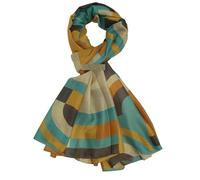 GFM® Women's Abstract Geometric Print Lightweight Soft Spring Summer Scarf-All Seasons Ladies Wrap (FP3) (Geo Shapes-Brown Yellow)(PSCF-FP3-FLD-25016-KEKPLA)