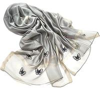 GFM® Women's Butterfly Design Silky Texture ladies Spring Summer Scarf -Light Grey - (BF) (SCF-Bfslk-HLBH)