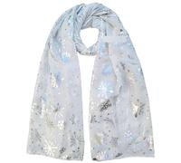 GFM® Women's Christmas Snowflakes/Reindeer Glitter Foil Print Scarf (SNFLK-N) (.SNFLK-656-SFD-CreamWhite)