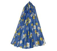 GFM® Women's Daffodil Flower Print Scarf - Welsh Wales Flower - All Seasons Scarf (Daf-326-Blue)(SA-PSCF-FS-DAF-7326-A-BechNL)