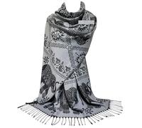 GFM® Women's Elephant Pattern Pashmina Style Scarf (Silvery Grey Black) (ELPASH-C-KLCH)