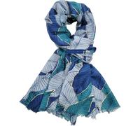 GFM® Women's Leaves with Gold Accent Print Scarf-Spring Summer - Cotton Blend-Long (180x90cm) Soft Lighweight Ladies Wrap Shawl-All Seasons-Gift For Her (PSCF-FP2) (Lvs-949-Blue)(PSCF-88-Lvs-949-NL)
