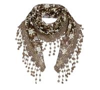 GFM® Womens Lightweight Summer Triangle Scarf, Sheer fabric, Floral Embossed Lace with Tassels, Petite Small Size Ladies Neck Scarf Mantilla (TRI-C) (Tri-85-SM-Brown)(SCF-TRI-85-SM-KEK)