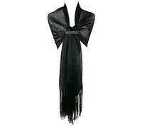 GFM® Women's Mesh Shimmering Sparkly Scarf-Evening Wedding Party- Wrap Stole Ladies Shawl- Black with Black Metallic - (MSH1-KLKL)