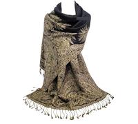 GFM® Women's Phoenix Mosaic Weave Pashmina Style Ladies Scarf Shawl Wrap-Wedding Bridesmaids-Gift for Her (MSC-A)(Pnx-Phoenix-Black and Gold)(Pash-PNX-KL)