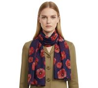 GFM® Women's Poppy Flowers Ladies Lightweight Print Scarf Soft-Spring Summer- Remembrance day (Ppyscf-398-Navy Blue)(AT-88-PSCF-PPYSCF-398-GHNL)